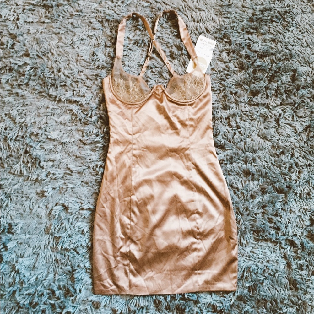 Oh Polly satin brown bodycon dress